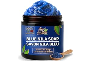 Savon Marocain Nila Bleue - Gommage exfoliant et éclaircissant corporel naturel, sans sulfate, au pH neutre, sans odeur, 200g