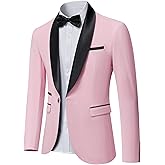 YND Men's One Button Casual Slim Fit Blazer, Shawl Lapel Lightweight Jacket Dinner Prom Party Tuxedo