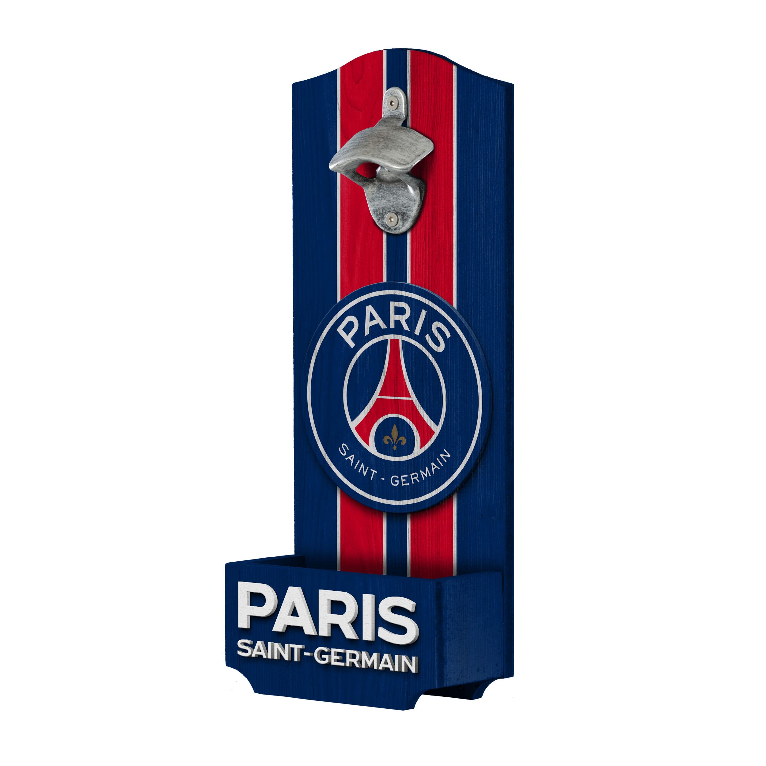 FOCO Ligue 1 Football Paris Saint Germain Fan Wooden Wall Mounted Bottler Opener with Catcher
