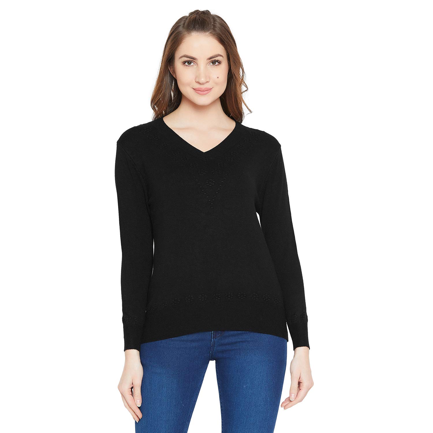 camey women v neck full sleeve woolen top