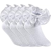 Yepami 4 Pairs Girls Ruffle Socks Big and Shimmering Lace Sock Ruffled Dress Socks for Girl Toddler