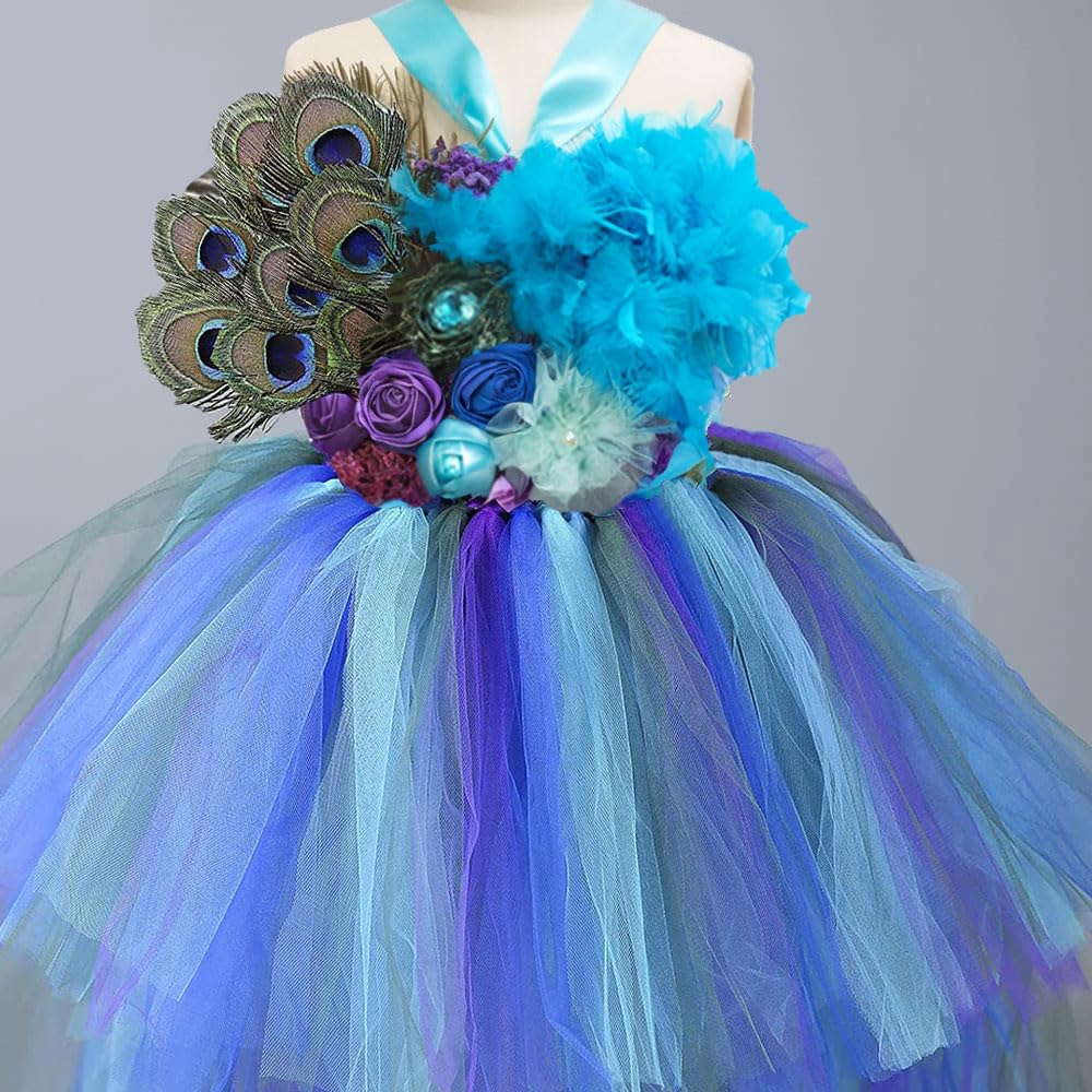 Tutu Dreams Deluxe Long Train Peacock Dress for Girls 2-12Y Flower Girl Birthday Party