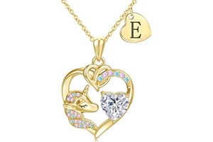 C-leen Unicorn Gifts for Girls Kids - Colorful CZ Heart Initial Necklaces Unicorn Necklace for Girls Jewelry Christmas Birthday Gifts for Little Girl