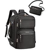 BAGSMART Womens Backpack Carry On Flight Approved, Travel Backpack for Women with Waist Bag, Traveling Lightweight Weekender Casual Daypack 17.3" Laptop Work Back pack Personal Item Travel Bag, Black