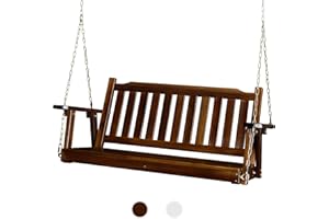 VINGLI Upgraded Heavy Duty 880 LBS 4 FT Patio Wooden Porch Swing Solid Fir Wood, Outdoor Handing Swing Bench for Garden | Yard | Balcony | Tree, Rustic