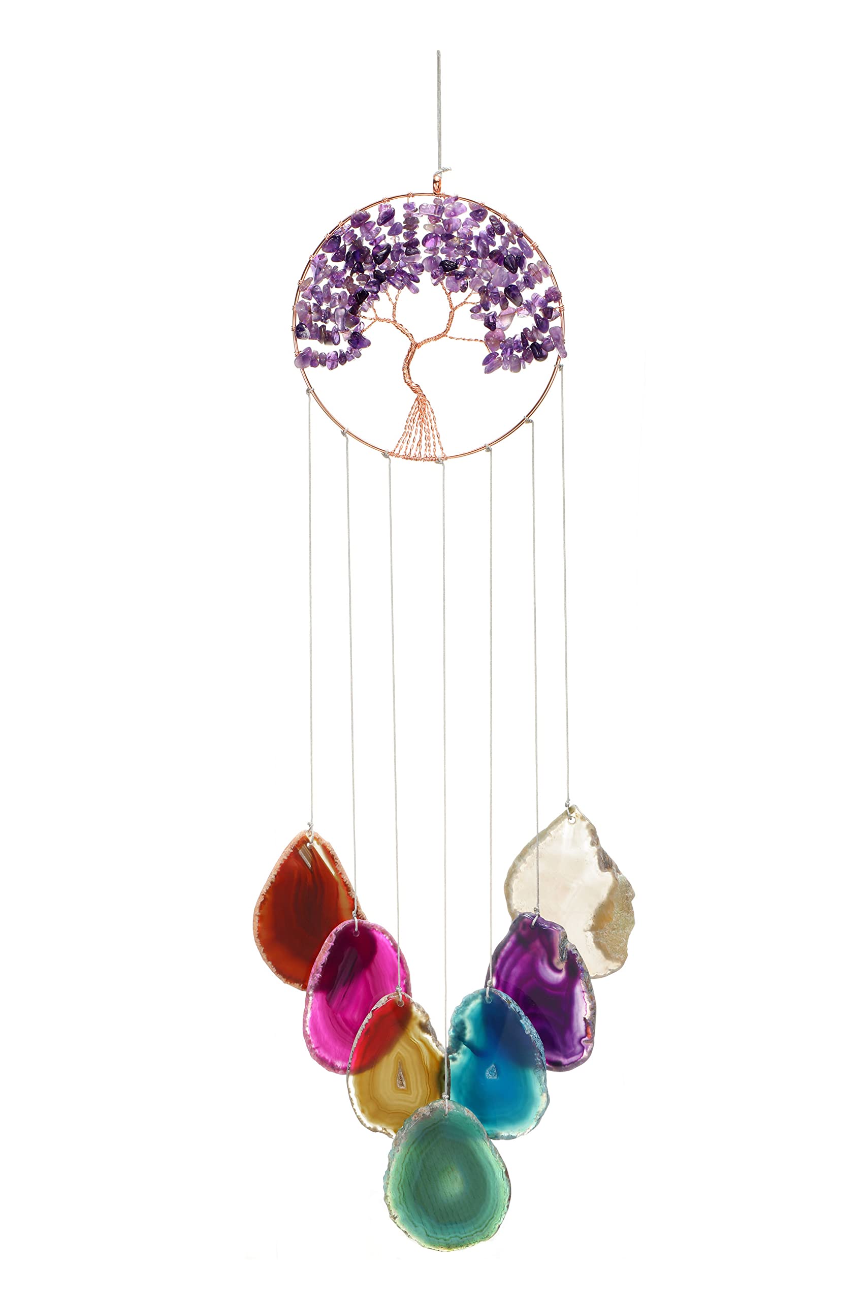 Photo 1 of Yoption Amethyst Tree of Life Memorial Wind Chime, Natural Crystal Agate Slices Windchimes for Indoor Outdoor Decoration Ornament, 15.7-17.7 inch