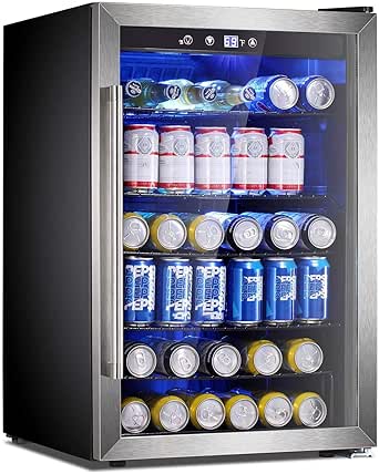 Antarctic Star Beverage Refrigerator Cooler - 145 Can Mini Fridge Glass Door for Soda Beer or Wine Small Drink Dispenser Clear Front for Home, Office or Bar, black,4.4cu.ft