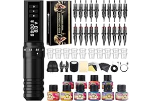 Kiss of Dragon Hunter MAX Tattoo Kit, Cordless/Cord Complete Tattoo Gun Kit Pen Machine,oreless Motor 6 Strokes Length, 2,400mAh Power Supply with Extra Battery Rca Jack Part