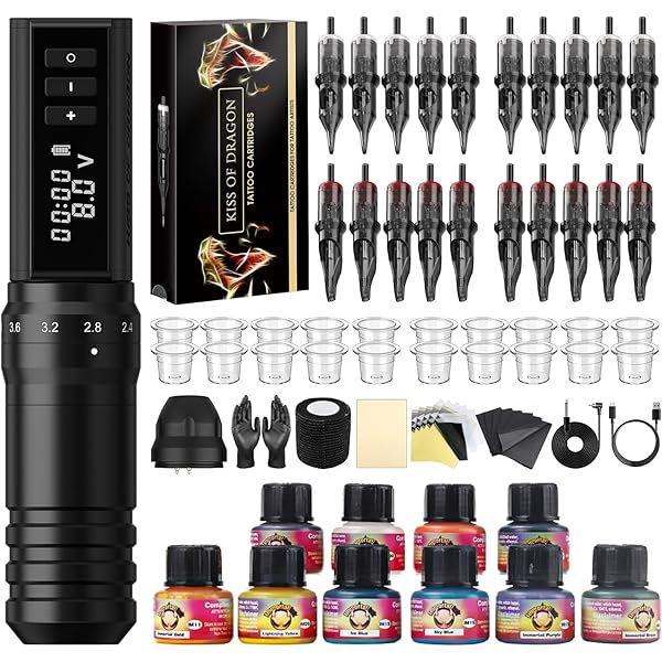 Amazon.com: Tattoo Gun Kit Complete Wireless Tattoo Machine Kit