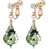 Austrian Crystal Baroque Drop Clip On Dangle Earrings for Women Non Pierced 14K Rose Gold Plated Hypoallergenic Jewelry
