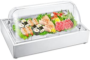 Fajiduo Ice Food Serving Display Tray,Cold Serving Cooler Platter with Clear Roll Top,5QT Cooling Food Dishes Plate,Cooling Food Display Case for Home
