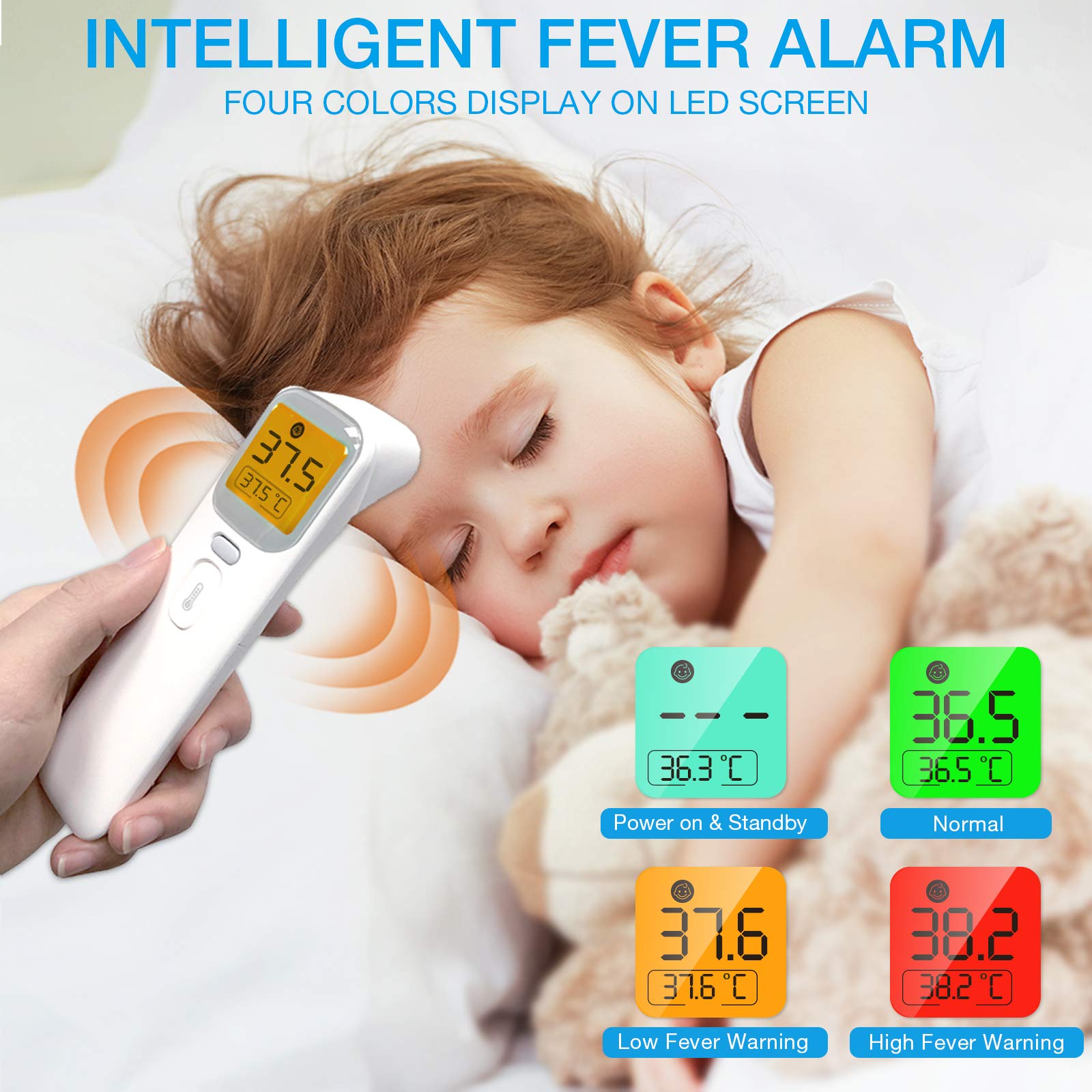 Wellue Touchless Baby Thermometer, Infrared Forehead and Ear Thermometer, Medical Temporal Thermometer for Adults, Kids, Babies, Large LCD Screen, Memory Stroage and Fever Alarm