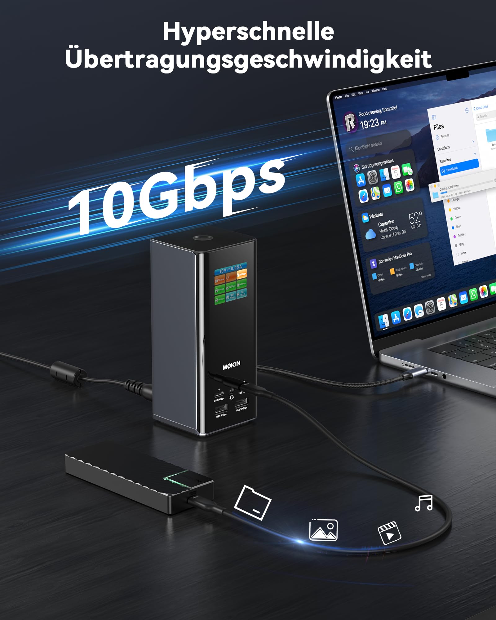 MOKiN Docking Station 3 Monitore, 18 in 1 USB C Docking Station Triple Display mit 3X HDMI, 2X DP, 150W Max, Intelligente Display, Triple 4K 60Hz, 10Gbps USB Ports, Gigabit Ethernet, für Laptop 7