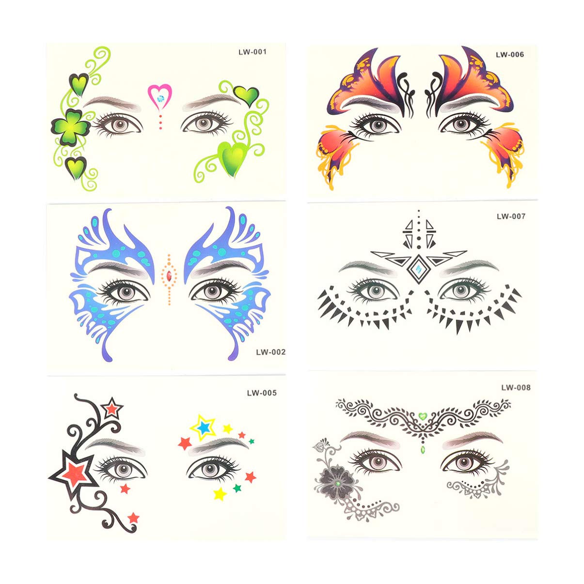 Minkissy 6pcs Mermaid Festival Face & Body Temporary Tattoo Stickers - Eyes, Decorations for Christmas, Halloween, Party