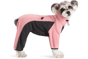 MIAODODO Fleece Dog Coat for Small Medium Dog,Pullover Pajamas Jumpsuit Bodysuit Puppy Coats with Legs, Pet Windproof Warm Cold Weather Jacket Full Body Vest Cozy Snowsuit Outfit Clothes (Pink, S)
