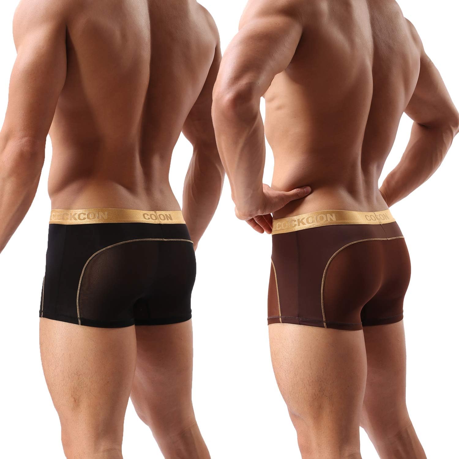Men Boxer Briefs Shorts Bulge Pouch Soft Underpants Mens Trunks Mesh Underwear for Male Pack of 2 (US Size S - Tag Asia Size M, black/coffee)
