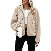 Yanekop Womens Fleece Jacket Fuzzy Long Sleeve Short Winter Coats Button Down Sherpa Jacket Outerwear with Pockets