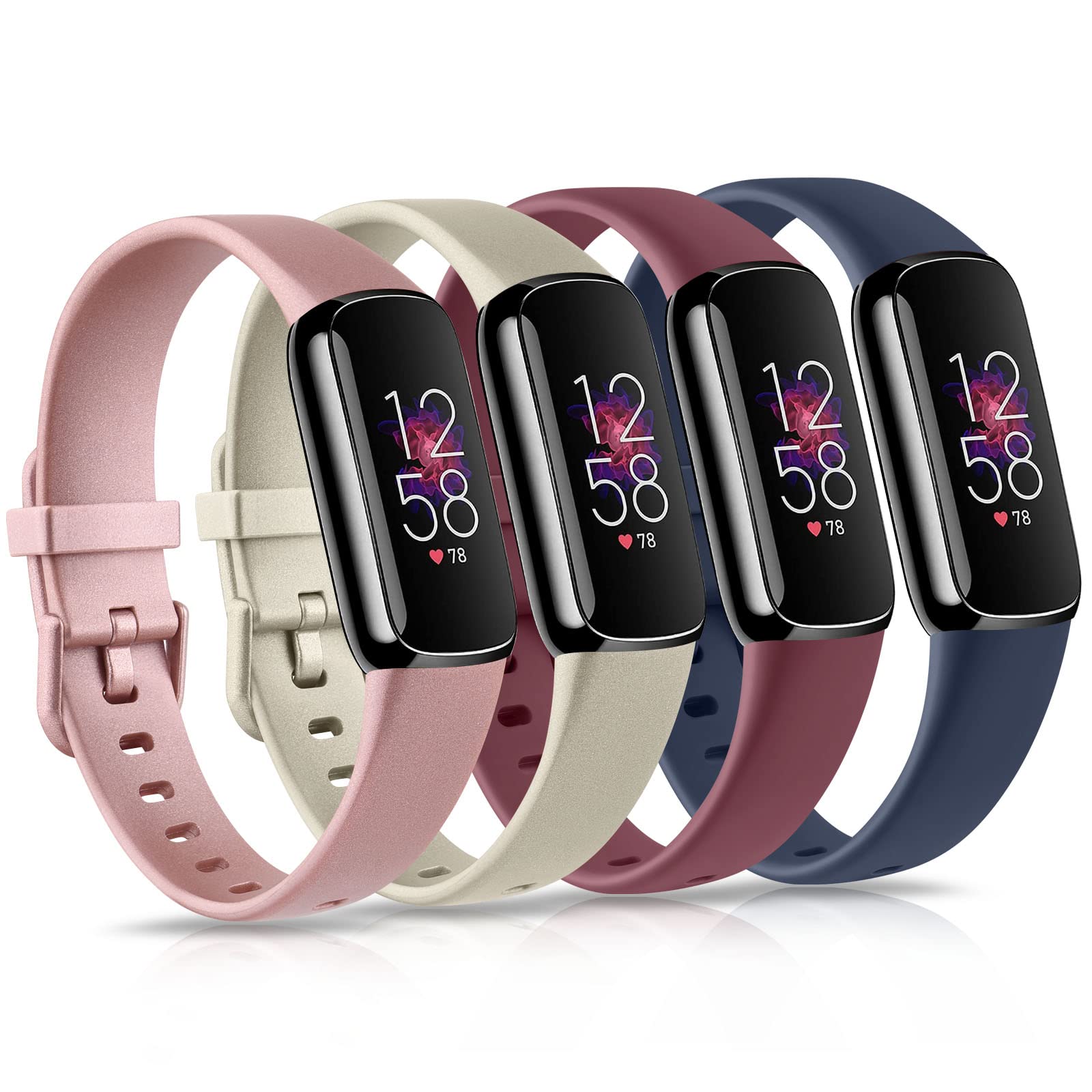 WOOZ [4 Pack] Straps Compatible with Fitbit Luxe Strap, Classic Replacement Soft Silicone Sport Bands Wristband Colorful Band for Luxe Fitness Tracker (4-Pack C,Small)