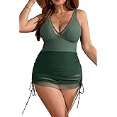 Eagerbuy Women Plus Size Swim Dress One Piece Tummy Control Swimsuits