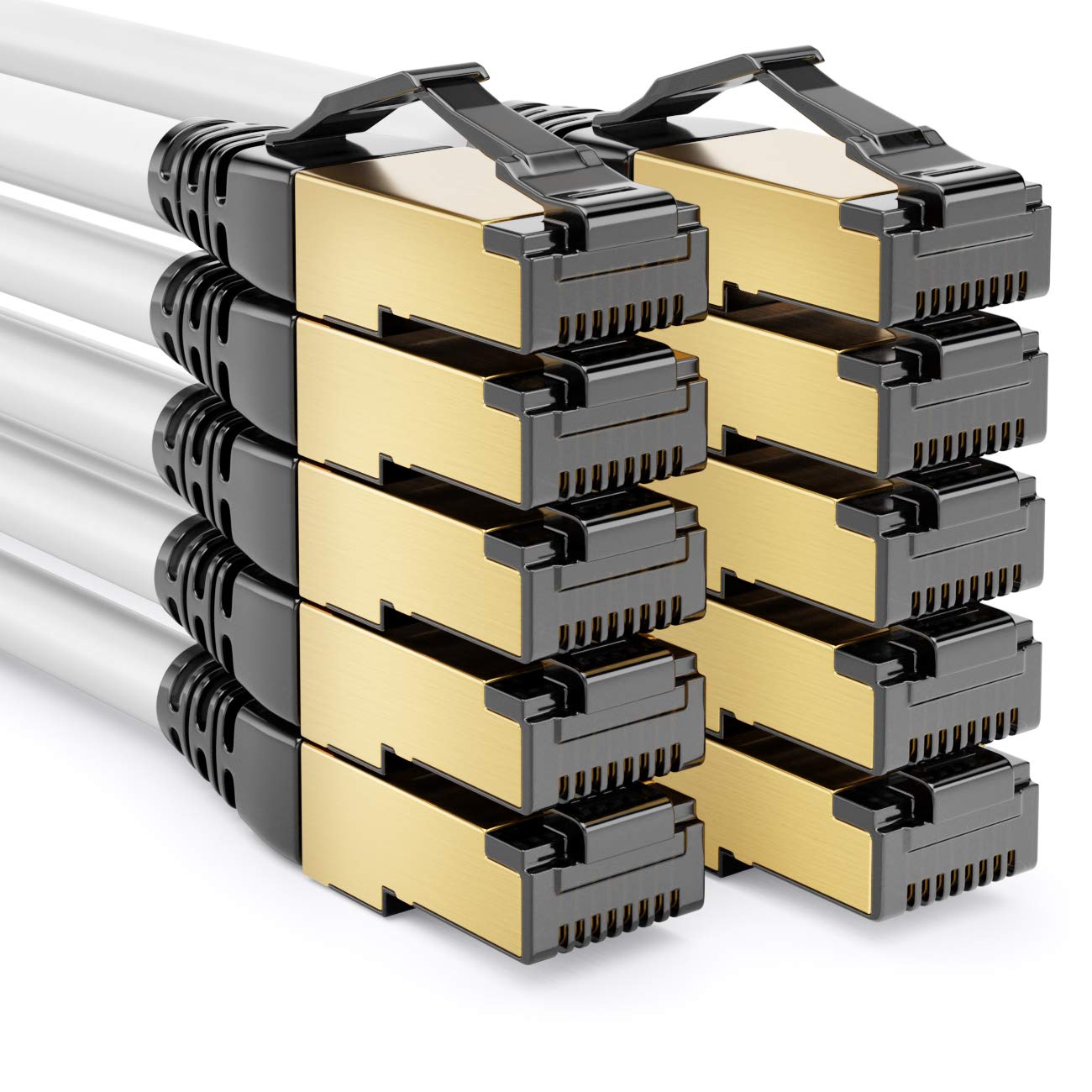 deleyCON 10x 2m (6.56 ft.) CAT8.1 Patch Cable Network Cable Data Cable S/FTP PIMF 2000MHz 40Gbit RJ45 LAN DSL Cable CAT.8.1 Ethernet Cable RJ45 Plug - White