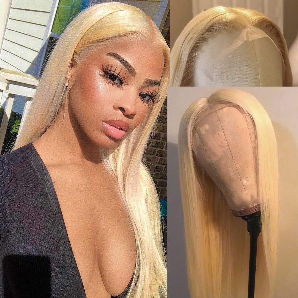 DACHIC Blonde 613 Lace Front Wigs Human Hair 13x4 Brazilian Straight Lace Frontal Wig Pre Plucked 613 Human Hair Wigs for Women Natural Hairline Free Part (10 Inch)