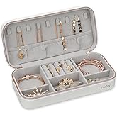 V-LAFUY Jewelry Box Small Jewelry Boxes, PU Leather Portable Travel Jewelry Case, Large Capacity for Rings Earrings Necklaces Bracelets Watch, White C