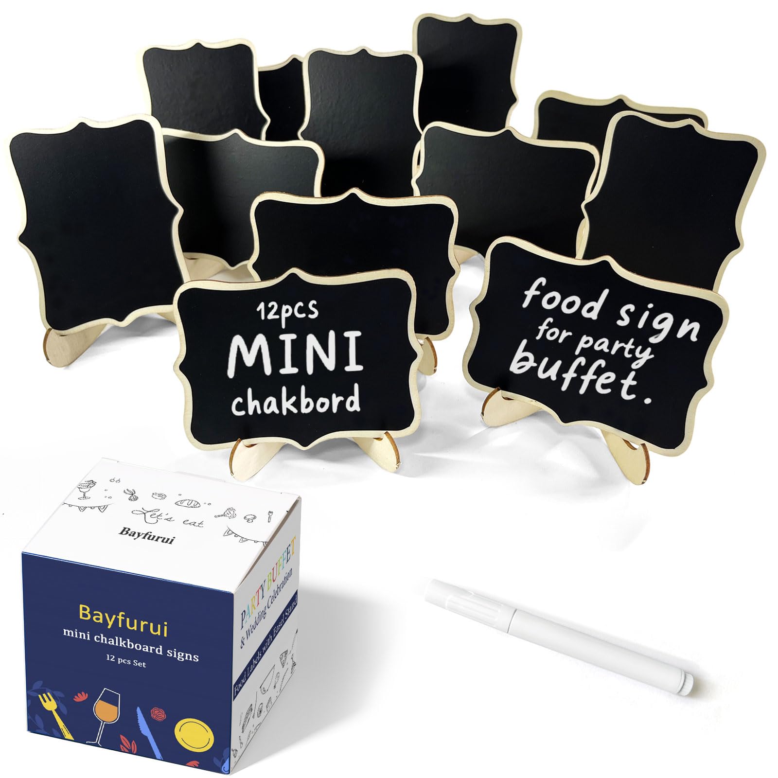 Photo 1 of 12pcs Mini Chalkboard Signs with Stand,Food Labels for Party Buffet, Food Tag/Name Card for Wedding Table, Name Tag Drink Labels Taco/Candy Bar/Bake Sale Food Sign, Catering Supplies Buffet Display