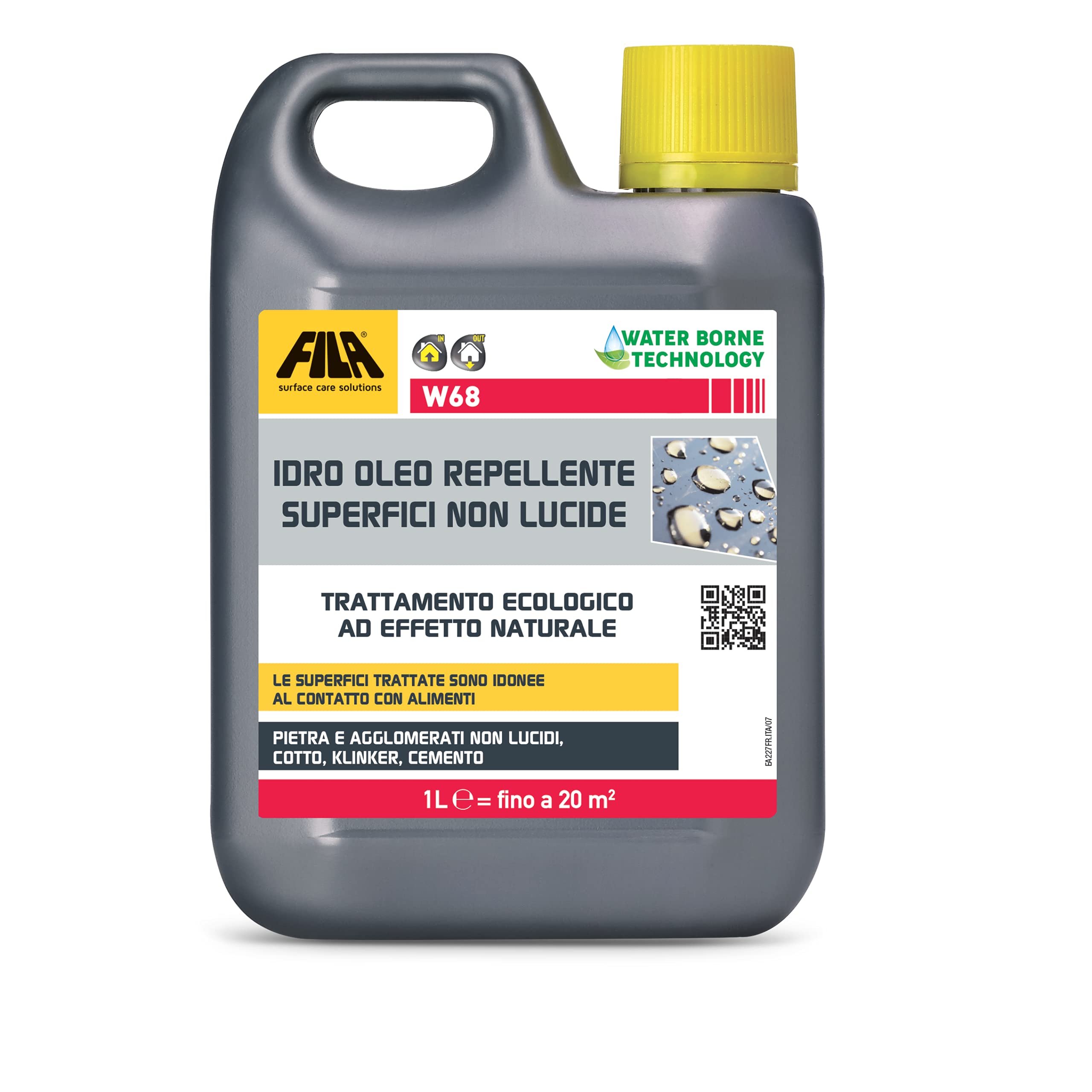 FILA Surface Care Solutions, W68 Transparent Anti-Stain Waterproof Protective for Non-Glossy Surfaces, Leak Proof Effect Water Repellent for Cotto, Natural Stone Protective, 1L