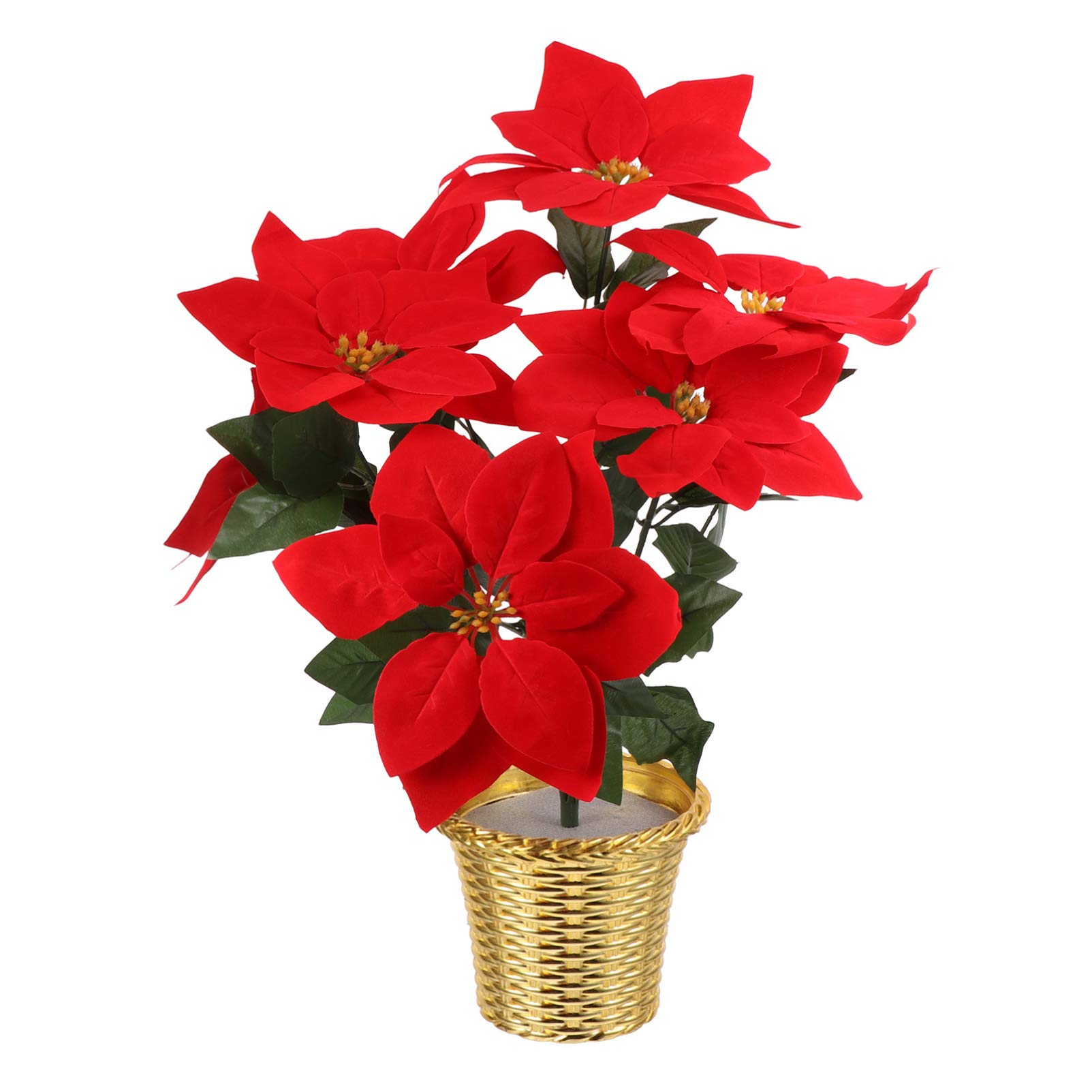 WINOMO Poinsettia Flowers Plant Pot Artificial Red Christmas Poinsettias Silk with Gold Foil Wrap for Christmas Table Centerpieces Decorations