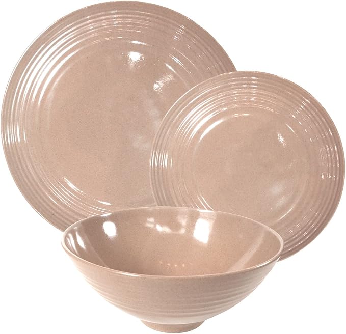 GHP Asian Inspired Bamboo Melamine 12Piece Dinner Set, Natural Earth Dinnerware