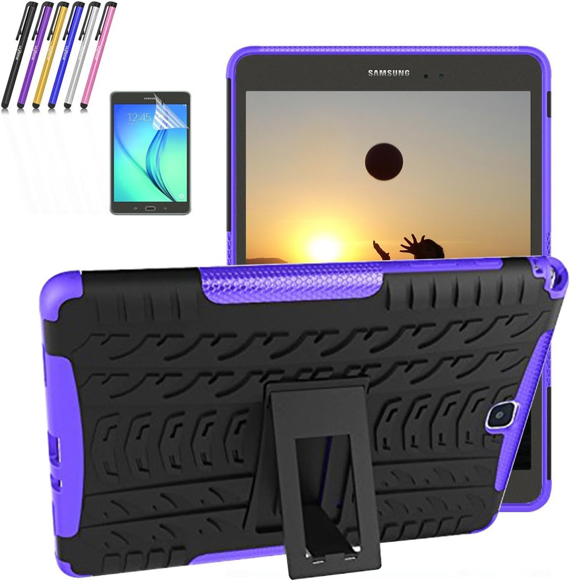 Cherry Double-Layer Scratch-Proof and Shockproof Durable Built-in Bracket Protective Cover for 2015 Samsung Galaxy Tab A 8.0 Case (8.0 inch,SM-T350/T355/P350/P355) (Purple)