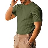 XINGCOOL Men's Ribbed Knit T-Shirts Short Sleeve Casual Crewneck Slim Fit Textured Pullover Tees
