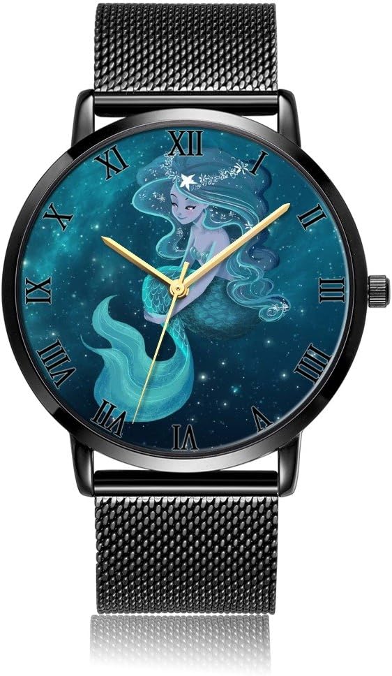 Whiterbunny Customized Skull Flower Wrist Watch Unisex Analog Quartz Fashion Black Steel Strip/Black Dial Plate for Women and Men