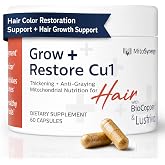 MitoSynergy Grow + Restore Hair Growth Supplement for Men &amp; Women | Anti-Gray Pigment Restore with Lustriva, Anagain Nu, BioCopper1 | DHT Blocker Hair Regrowth Treatment, Saw Palmetto, 60 Count