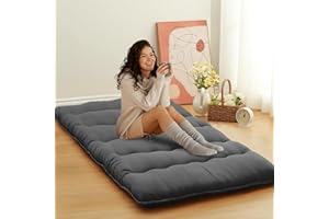 ROYGROW Japanese Futon Mattress Floor Mattress for Adults, Sleeping Mattress for Floor Japanese Futon Floor Mattress Twin Size, Tatami Mat, Roll Up Mattress Camping Mattress Pad, Wave Dark Grey
