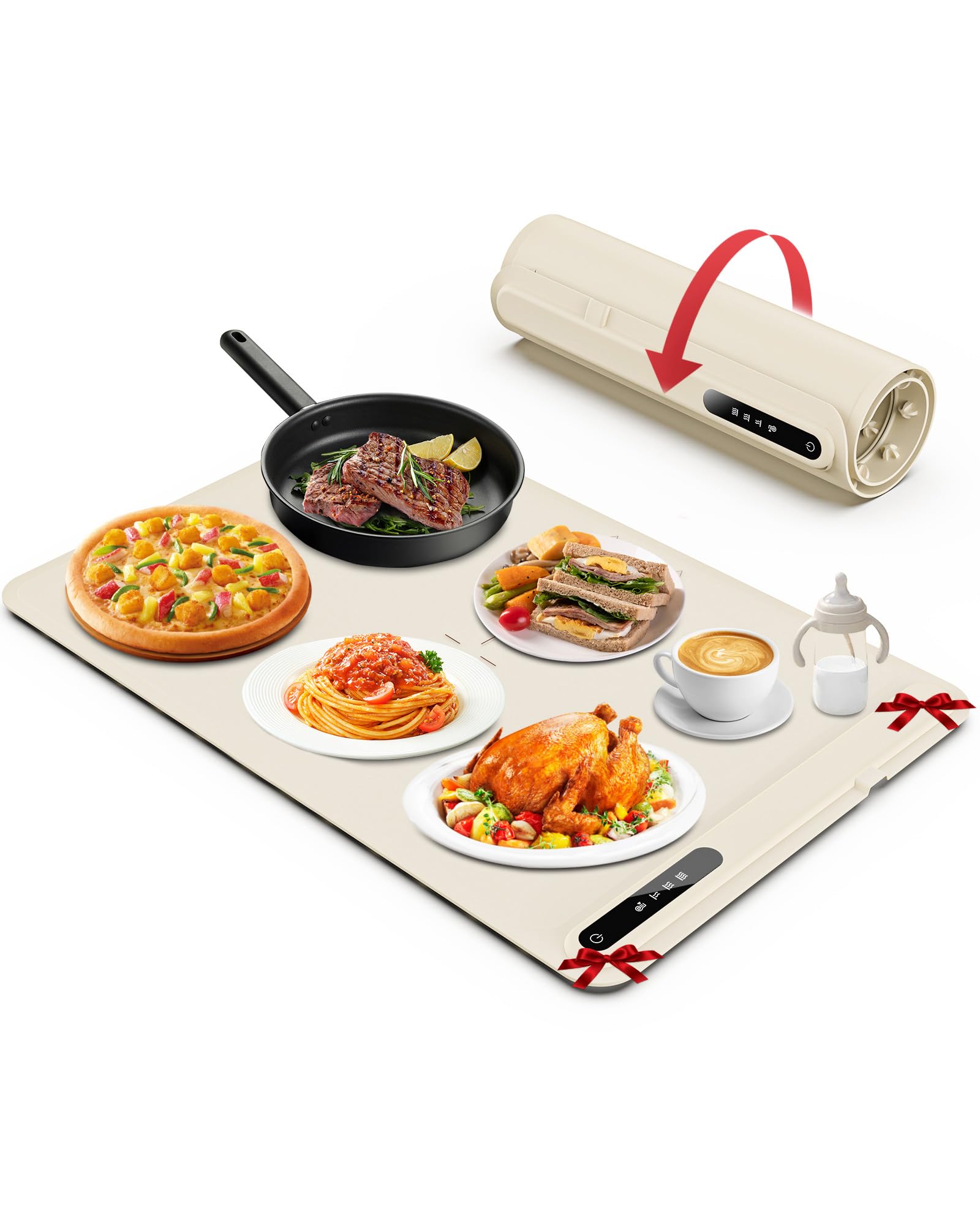 Morpilot Chauffe Plat Electrique Avec Température Réglable, Plaque Chauffante Pliable Avec Design Elégant Et Chauffage Rapide, Plateau Chauffant Pour Fêtes, Buffets, Réunions De Famille, Sabbat