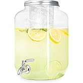Crutello Outdoor Glass Beverage Dispenser with Stainless Steel Spigot & Ice Cylinder - 2 Gallon Drink Dispenser for Tea, Lemonade, Cold Water & More - A Family-Owned American Brand