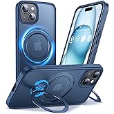 Anqrp 360° All-in-ONE Stand Case for iPhone 15 Case with Rotatable Magnetic Kickstand Ring Holder, Compatible with MagSafe, MIL-Grade Shockproof iPhone 15 Phone Case Cover 6.1" Blue
