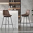 VASAGLE Bar Stools Set of 2, Bar Height Bar Stools with Back, Ergonomic Backrest, Synthetic Leather, Metal Legs, 28.7-Inch Tall Stools for Kitchen Island Home Bar, Coffee Brown ULBC888K02