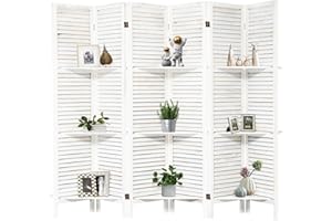 HIGREENA Room Divider with Shelves, 5.6FT Folding Room Divider Panel, 6 Panel Wood Partition Wall Divider for Room Separation, White