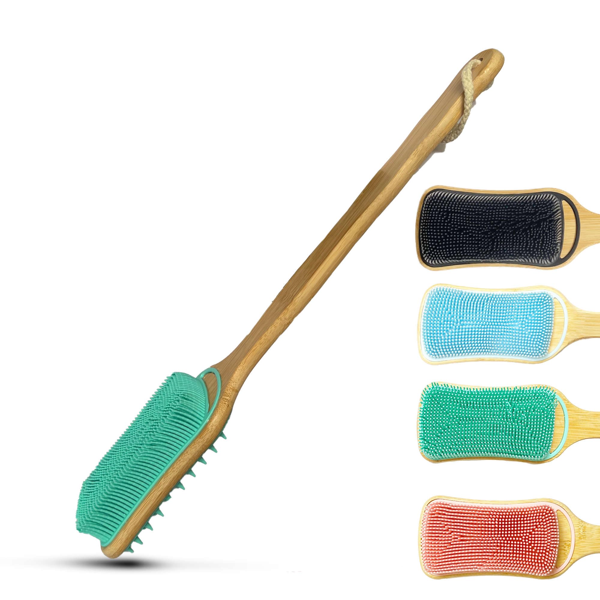 Rexzono Silicone Back Scrubber for Sensitive Skin, Exfoliating Body Scrubber, Long Handle Bath Brush, Loofah for Shower, Gentle Cleansing Scrub for Women and Men, Easy to Clean and Lather