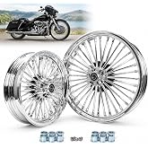 TOFR 21x3.5 16x3.5 Chrome Fat Spoke Wheels For Harley Touring Baggers 84-08 | Tubeless Front Rear Wheels Rims,Fits Harley Touring FLHR Road King FLHX Street Glide Road Glide FLHTC Electra Glide 1984-2008