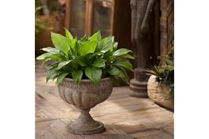 NOONEAU Vintage Urn Planter with Embossed Pattern, Imitation Stone Finish Flower Pot, Distressed Classic Plant Pot for Outdoor Indoor Home Garden Patio Front Porch Entryway（14.8 * 12 in）