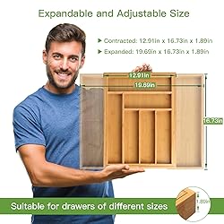 Pipishell Bamboo Silverware Organizer, Expandable