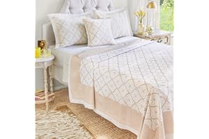 Saffron Marigold King Summer Bedspread - Lightweight 100% Pink Cotton, Hand Block Printed Floral Bedding Comforter for Your Bedroom Decor Vanilla Glacé 108x90 Inches