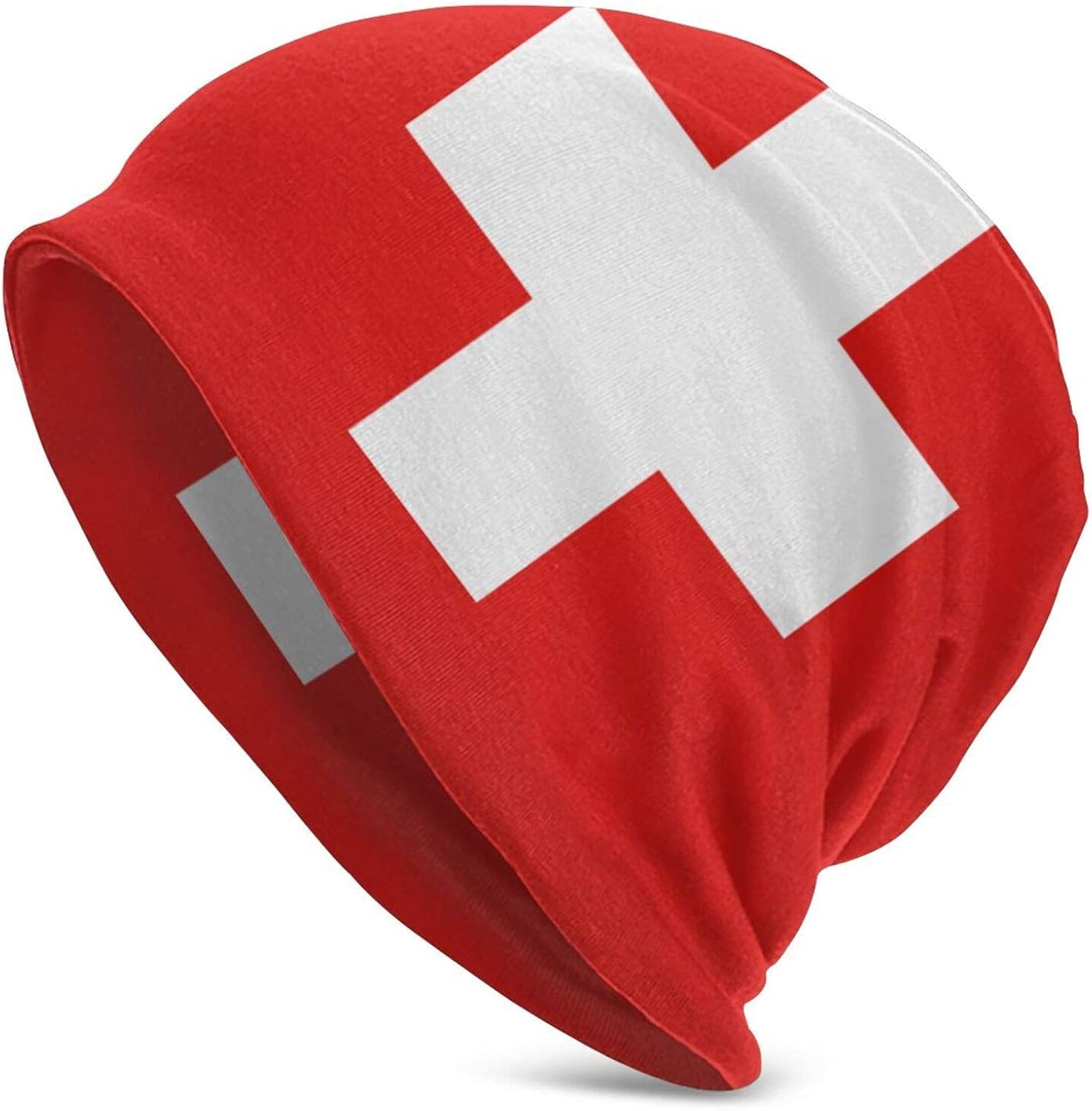 ZJLVMF SwissFlag Beanie Fashion Baggy Hat Slouchy Skull