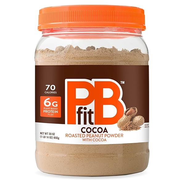 PBFIT 30 OUNCE PEANUT BUTTER POWDER CHOCOLATE FLAVOR, COCOA POWDERED PEANUT BUTTER SPREAD FROM REAL ROASTED PEANUTS AND COCOA, 6G OF PROTEIN 7% DV, GLUTEN-FREE, 70 CALORIES, 88% LESS FAT (PACK OF 1)