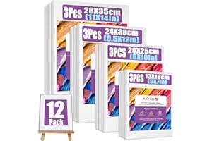 PUOPOSTY 12 Value Pack Stretched Canvases for Painting, Multi-Size (5x7, 8x10, 9.5x12, 11x14 in), 100% Cotton Blank Canvases,