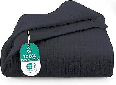 Dreamzie Musselin Tagesdecke 150x200 cm – Baumwolldecke Oeko-Tex Zertifiziert – Atmungsaktive Kuscheldecke – leichte Kuscheldecke Baumwolle als Sofa-, Bett- & Couchüberwurf – Petrolgrün