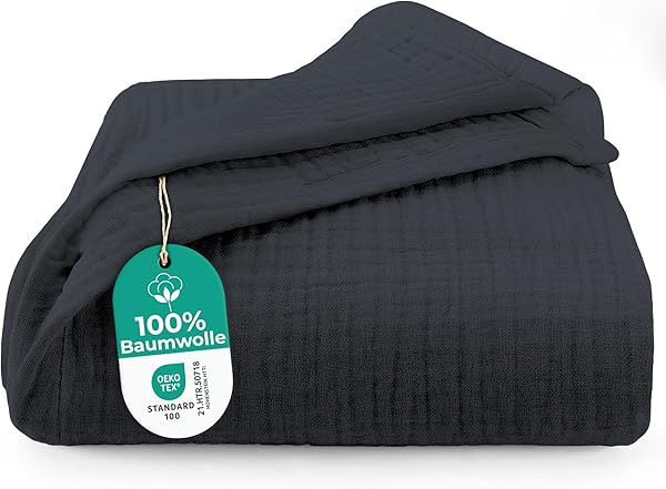 Dreamzie Musselin Tagesdecke 150x200 cm – Baumwolldecke Oeko-Tex Zertifiziert – Atmungsaktive Kuscheldecke – leichte Kuscheldecke Baumwolle als Sofa-, Bett- & Couchüberwurf – Petrolgrün